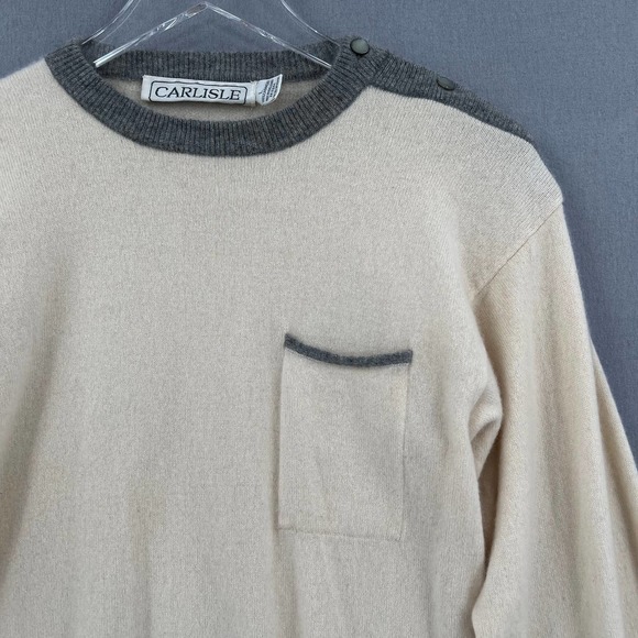 CARLISLE Sweater Womens L Cream Gray 100% Cashmere Vintage Long Sleeve Crew Neck - Picture 6 of 8